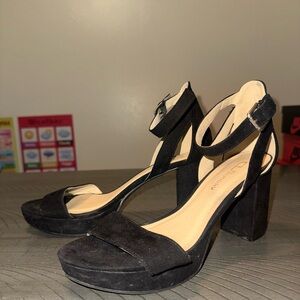 CL by Laundry Black Suede Block Heels